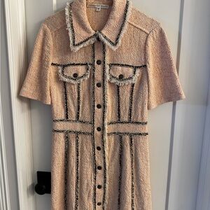 Veronica Beard Peach Bouclé Short Sleeve Dress, size 8